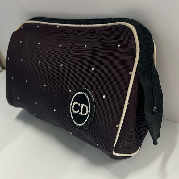 Christian Dior Vintage Polka Dot Dark Brown Canvas Zipper Clutch Make Up Bag - Picture 2 of 6